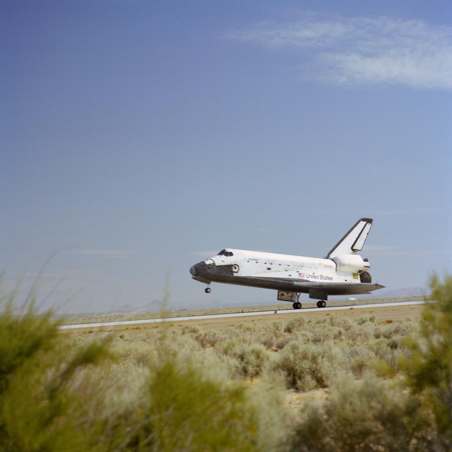 STS-4 is seen landing at Edwards Air Force Base