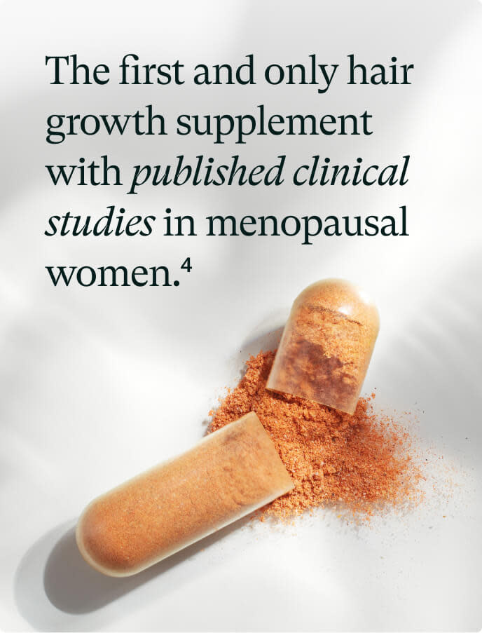 The first and only hair growth supplement with published clinical studies on menopausal women.