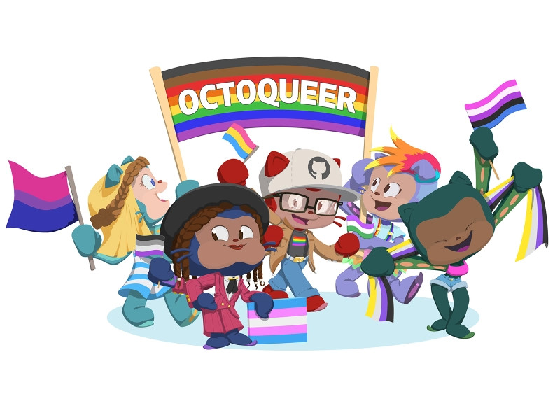 Octocats with banner "Octoqueer"