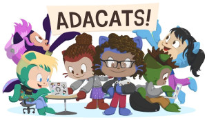 Cartoon octocats holding a sign "ADACATS!"