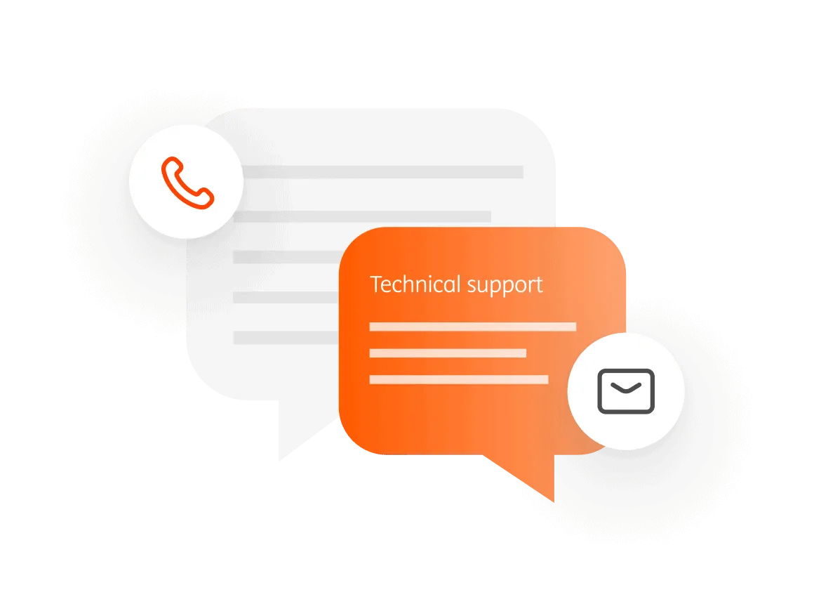 UI illustration showing notification methods for technical support