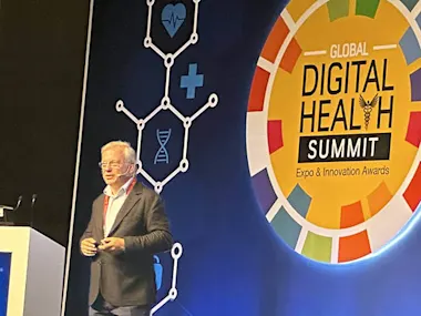 Dr Jan Herzhoff, President of Elsevier Health, gives the keynote at the Global Digital Health Summit (GDSH-24) last week in Mumbai, India. 