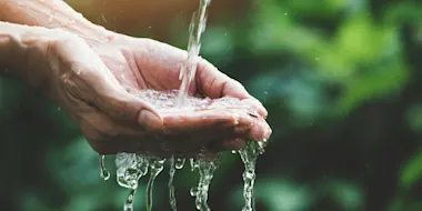 Water pouring into cupped hands (© istock.com/Mintr)