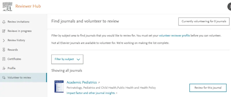 Screenshot of Reviewer Hub