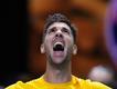 High emotion from Thanasi Kokkinakis after winning his Davis Cup rubber against Ben Shelton. (AP PHOTO)