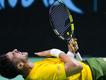 Thanasi Kokkinakis celebrates his remarkable Davis Cup victory over American Ben Shelton. (AP PHOTO)