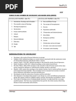 Socp1/1: Topics To Be Covered in Sociology Advanced Level (6043)