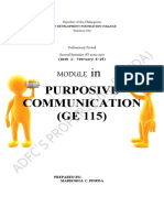 Purposive Communication (GE 115) : Preliminary Period Second Semester AY 2020-2021