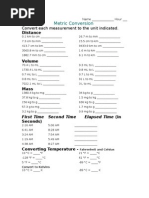 Metric Conversion Worksheet