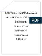 Inventory Management Assignment "World Class Manufacturing" Submitted To Sir Raja Khalid