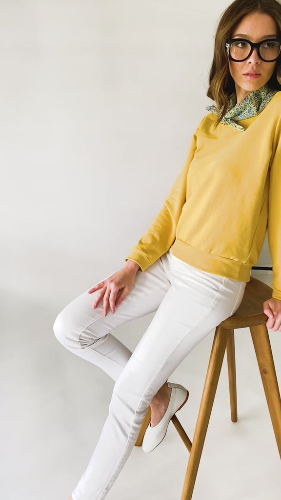 Women's Puff Sleeve Sweatshirt | Yellow | Boatneck | Long Sleeve | Soft Cotton Bamboo