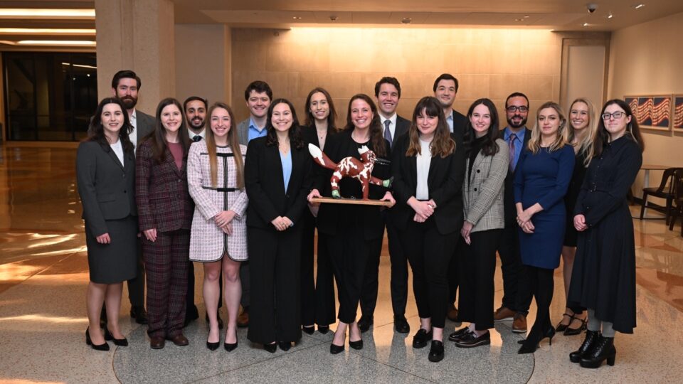 Photograph of the 2025 Chancellors in the law school's atrium.