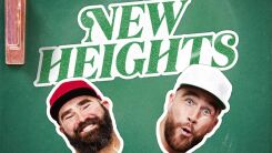 New Heights podcast logo with the faces of Travis and Jason Kelce