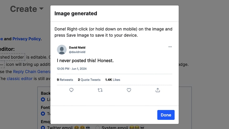 Screenshot of a fake social media post