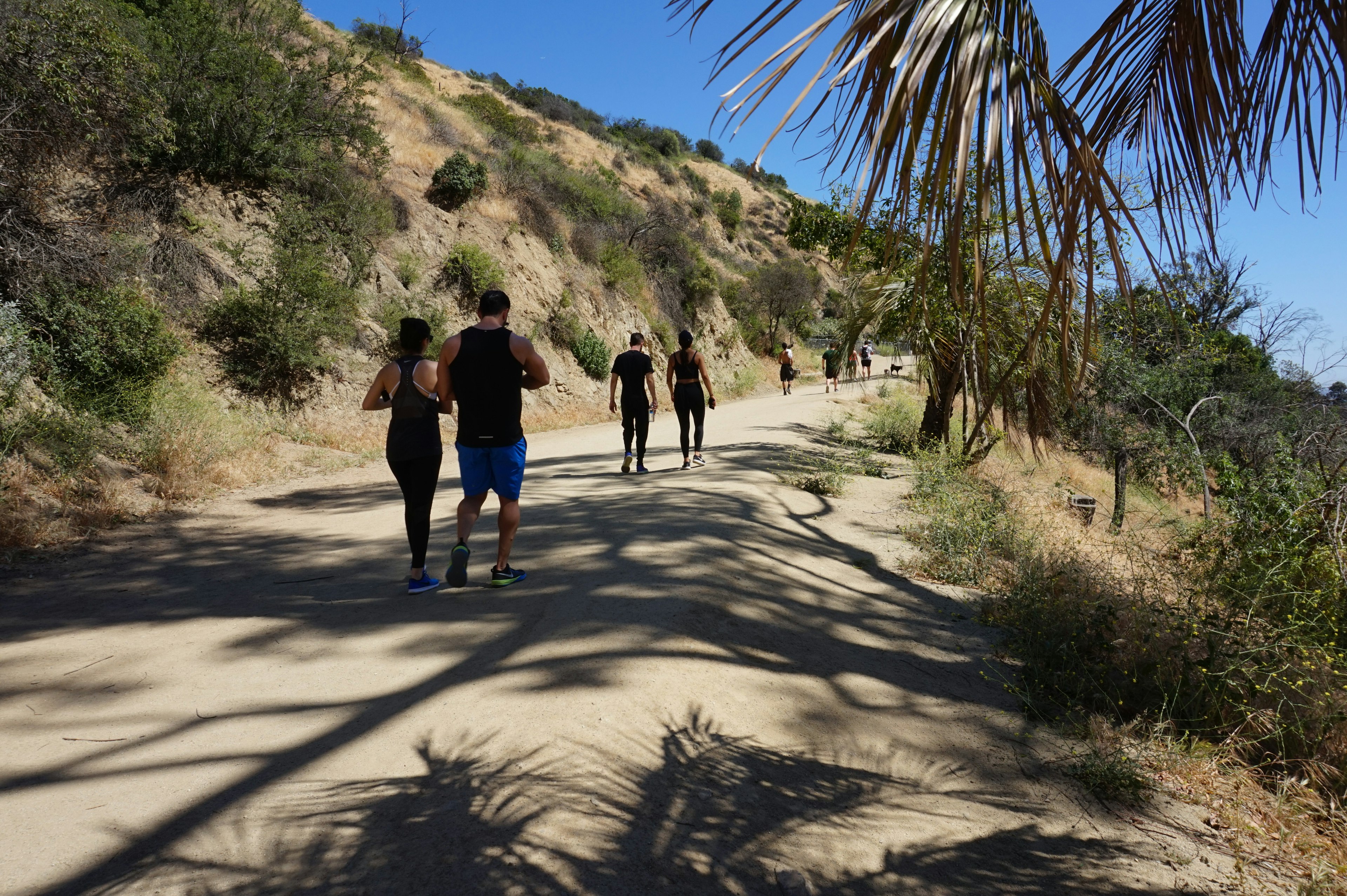 People walk along a hiking trail at Runyon Canyon Park in the Hollywood Hills