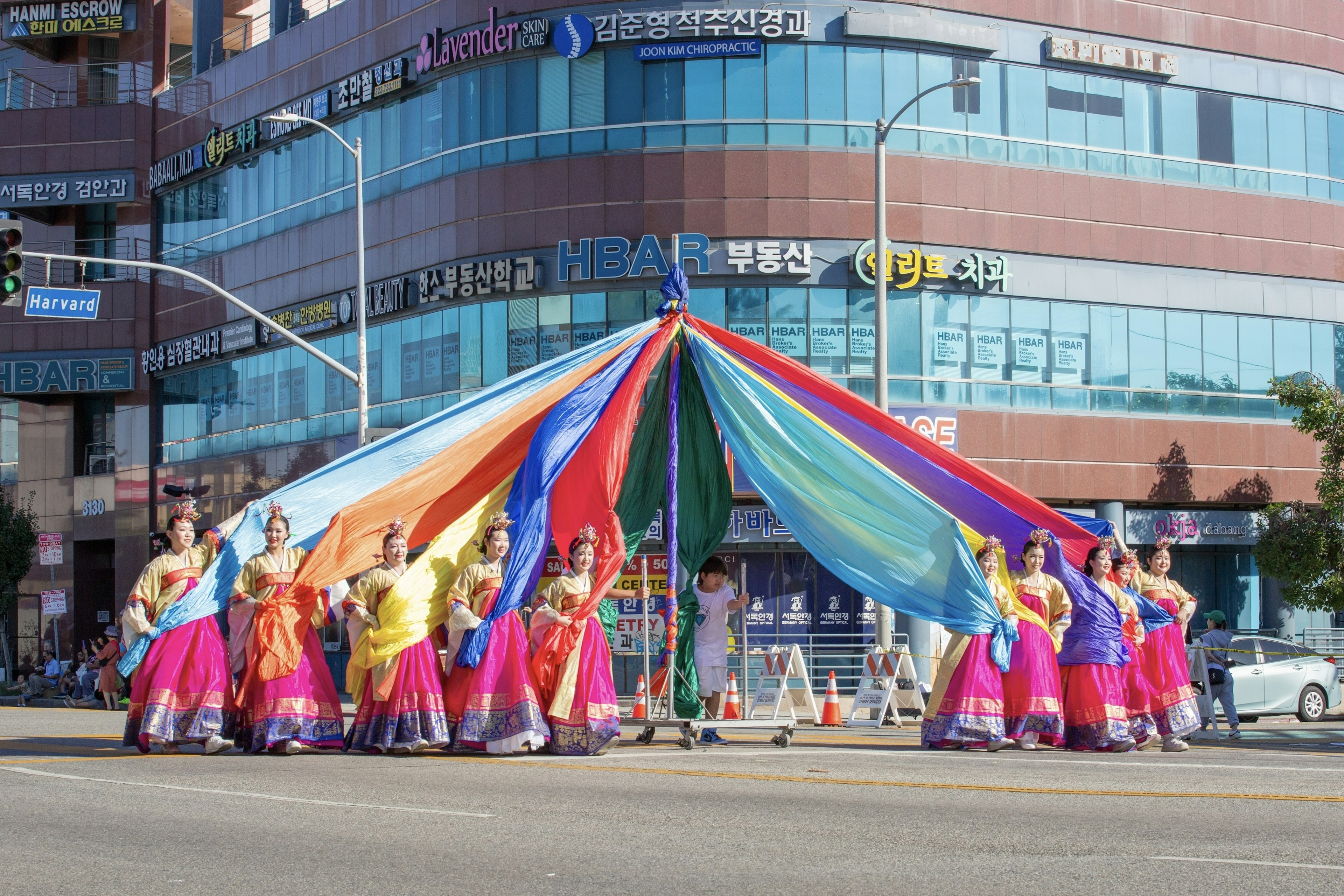 Marchers at the LA Korean Festival Parade, Koreatown, Los Angeles, California, USA