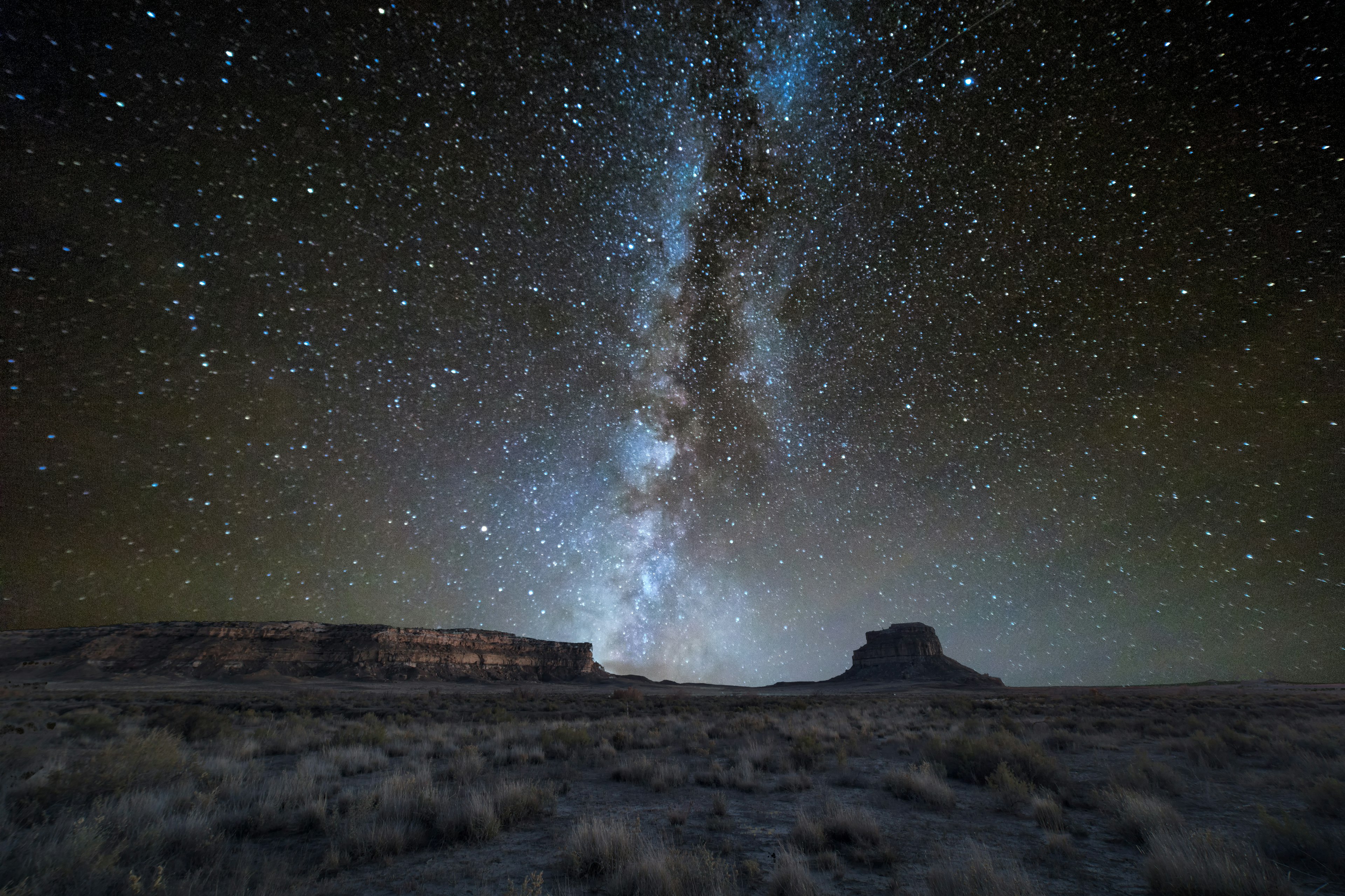 The Milky Way galaxy over Fajada Mesa at Chaco Canyon, New Mexico.