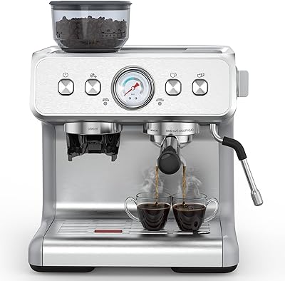 Electactic Espresso Machine with Grinder, Stainless Steel 20 Bar Semi-Automatic Expresso Coffee Machines, Featuring a Milk Frother, Steam Wand, Removable Water Tank for Latte, Macchiato, Cappuccino