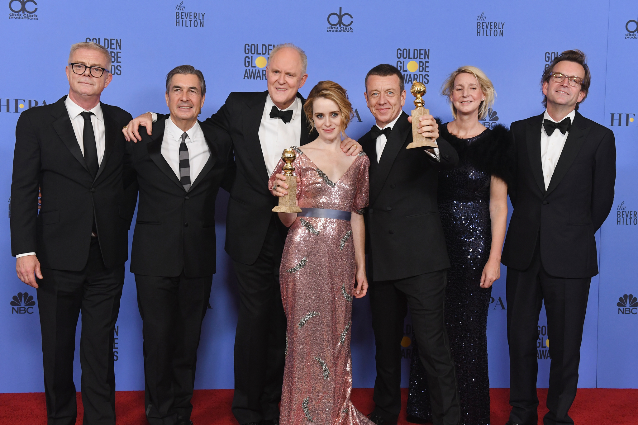 John Lithgow, Stephen Daldry, Peter Morgan, Philip Martin, and Claire Foy at an event for The 74th Annual Golden Globe Awards 2017 (2017)