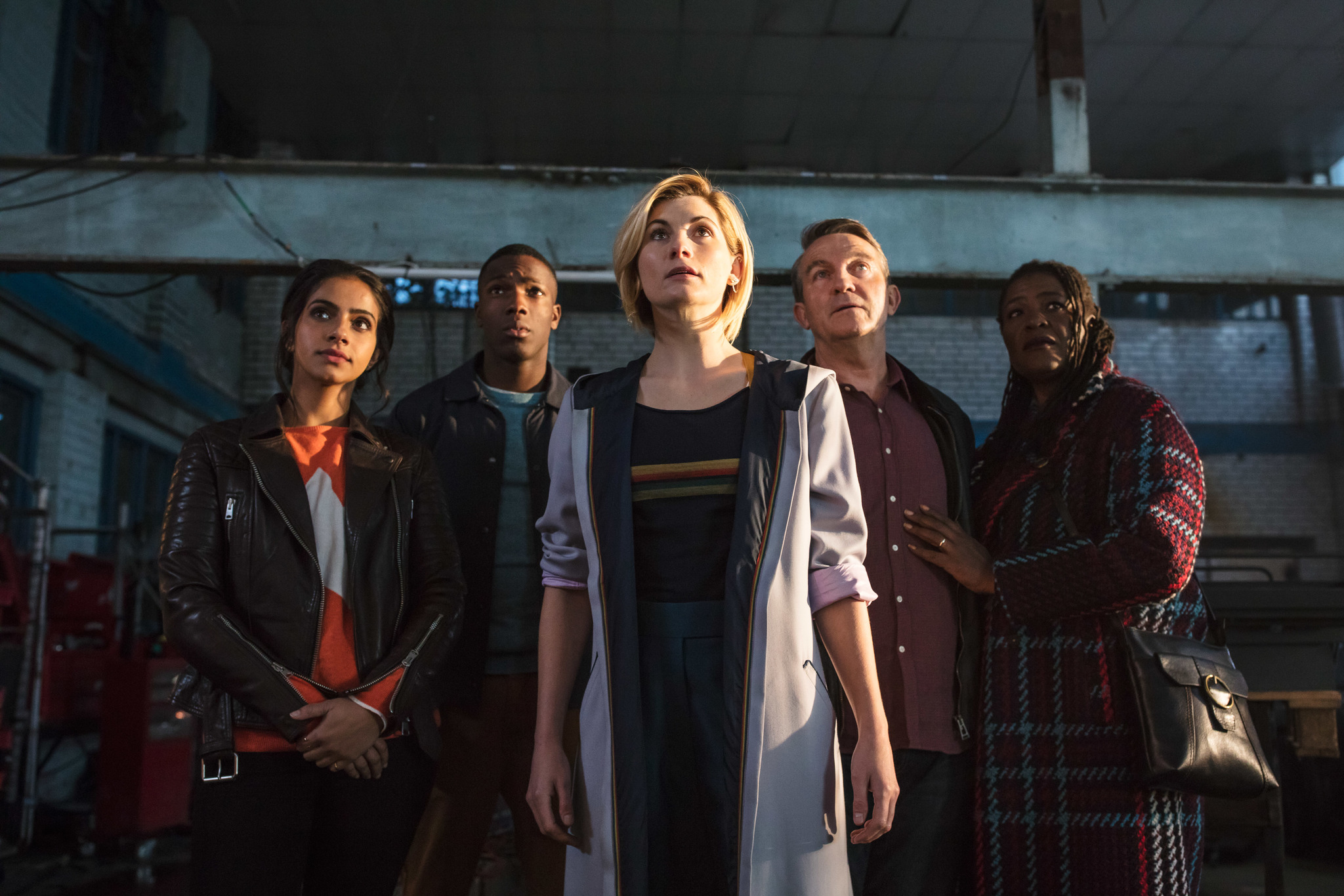 Sharon D. Clarke, Bradley Walsh, Jodie Whittaker, Tosin Cole, and Mandip Gill in Doctor Who (2005)