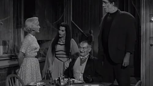 Yvonne De Carlo, Fred Gwynne, Al Lewis, and Beverley Owen in The Munsters (1964)