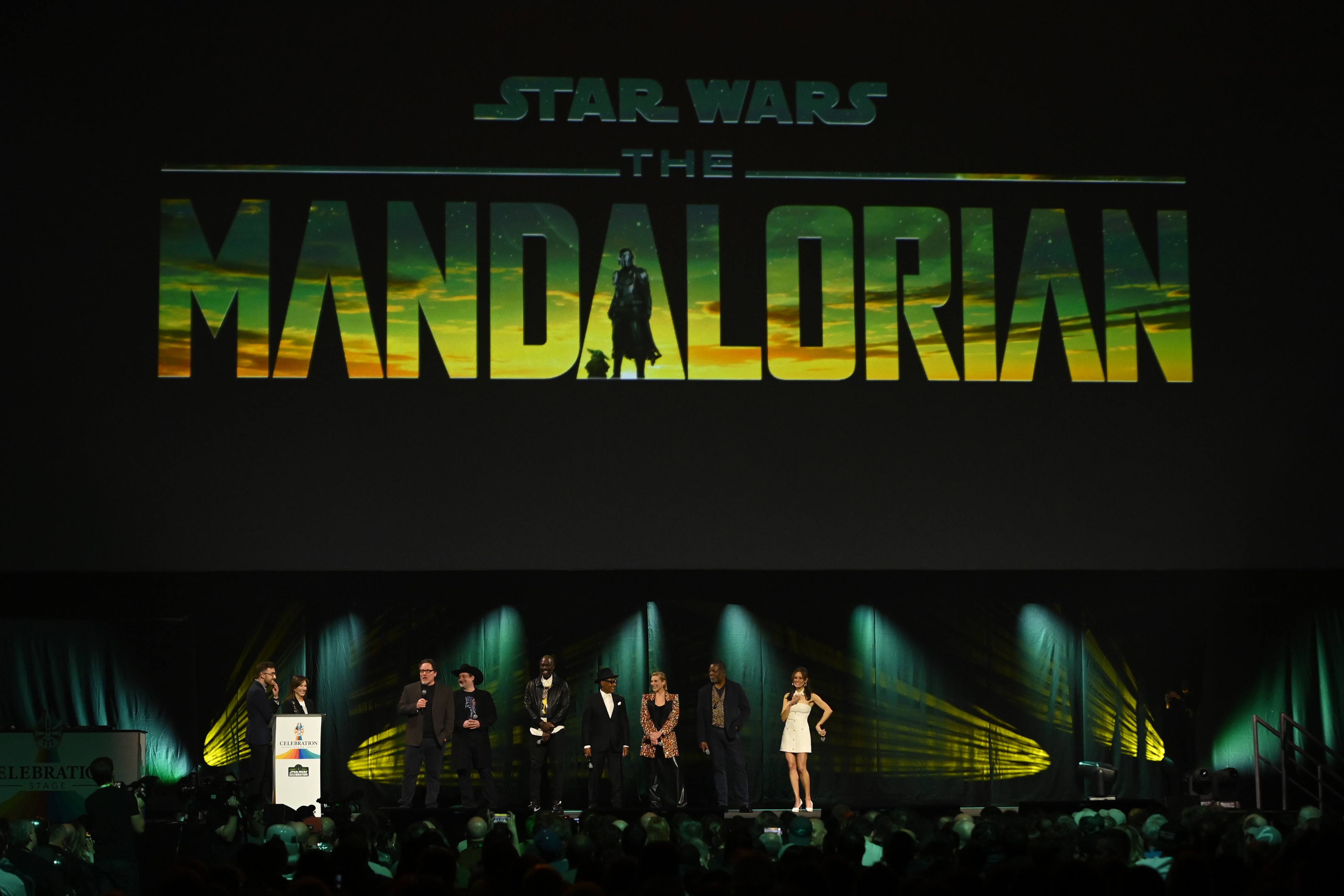 Carl Weathers, Giancarlo Esposito, Kathleen Kennedy, Rick Famuyiwa, Jon Favreau, Katee Sackhoff, Dave Filoni, Emily Swallow, and Ali Plumb at an event for Star Wars Celebration LIVE! 2023 (2023)