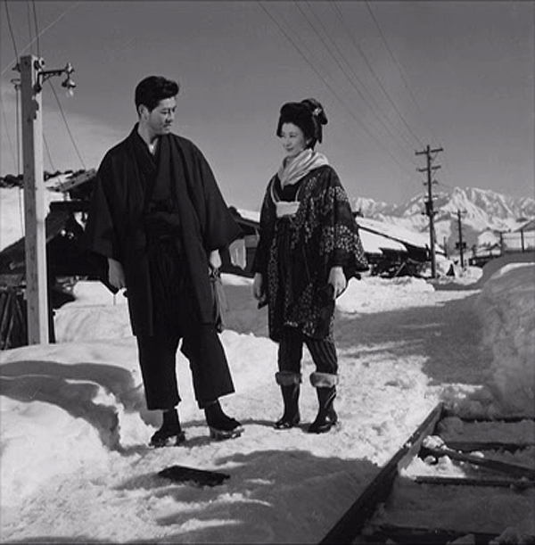 Ryô Ikebe and Keiko Kishi in Snow Country (1957)