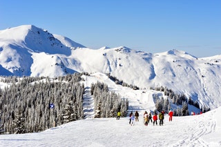 Ski slope view from the Schmittenhohe toward the Kettingalm Zell am SeeKaprun Austria.