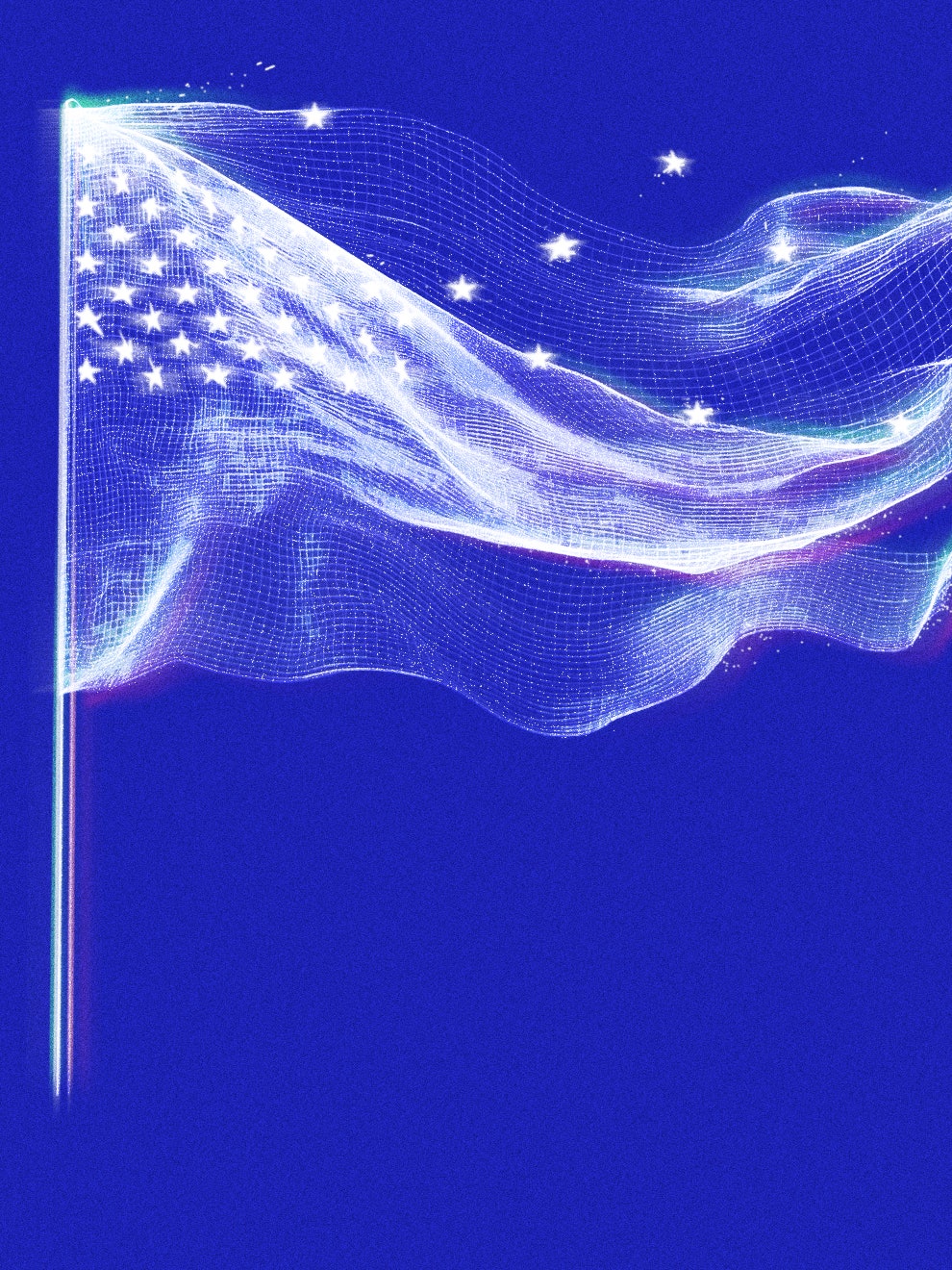 A thin holographic image of the American flag.