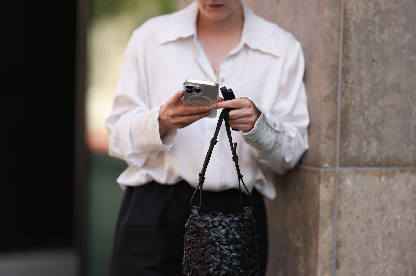 BERLIN GERMANY  JULY 28 Maria Barteczko seen wearing COS white oversized silk button down shirt ARKET black embroidered...