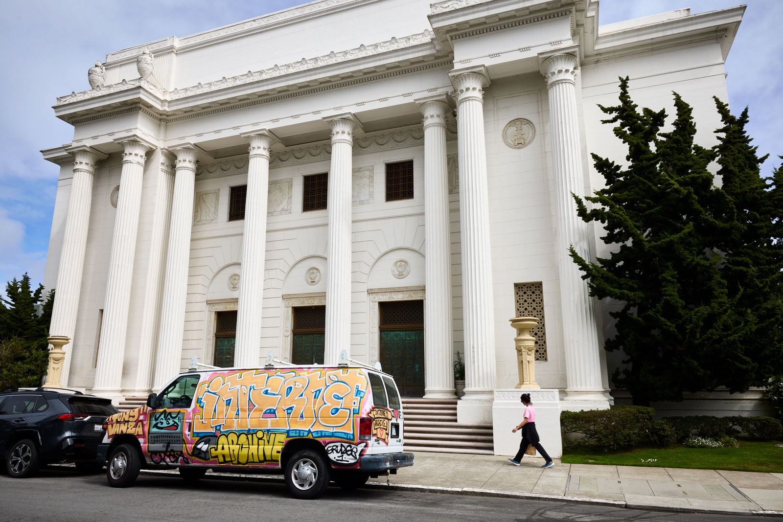 Person Car Transportation Vehicle Plant and Tree Graffiti van Internet Archive building