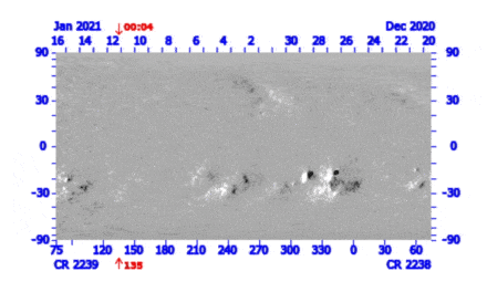 This animated image shows results of these model predictions (in different form, but basically, symbols show the location of footpoints for this magnetic connectivity).