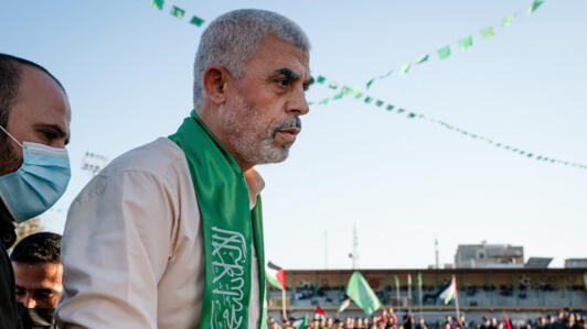 A file photo of slain Hamas leader Yahya Sinwar during a demonstration in Gaza on May 24, 2021.