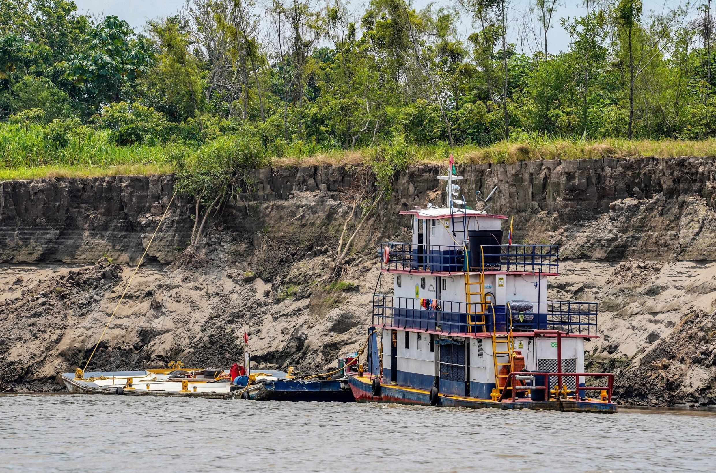 The Amazon's receding waters have turned the banks of the river into steep walls of earth