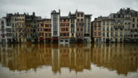 The flooded Nive river in Bayonne, southwestern France, on October 17, 2024.