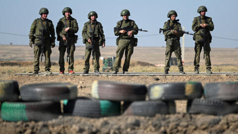 Russian recruits undergo combat assault training at a firing range in the Rostov region, Russia, on October 4, 2024.