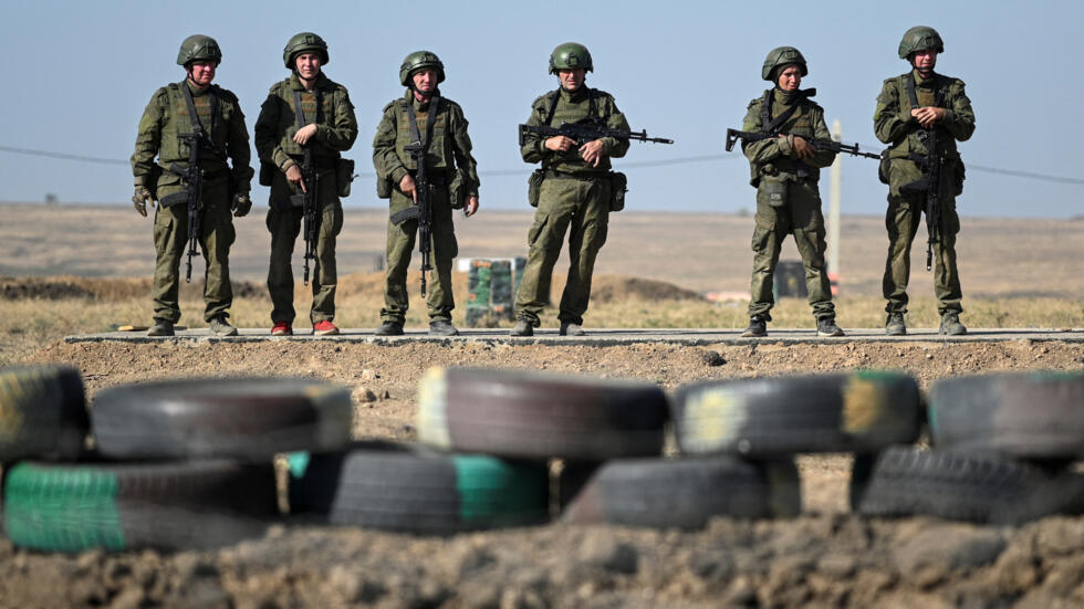 Russian recruits undergo combat assault training at a firing range in the Rostov region, Russia, on October 4, 2024.