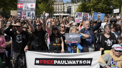 Protesters gather at Place de la République in Paris to demand the release of activist Paul Watson on September 4, 2024.