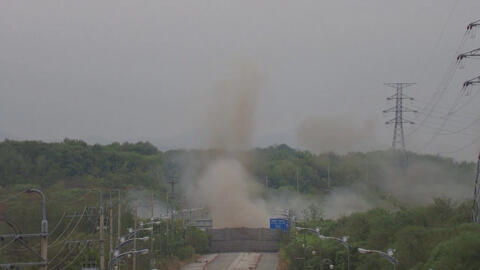 Smoke rises after North Korea blows up sections of inter-Korean roads on its side of the border between the two Koreas, according to South Korea's military, as seen from the South Korean side, October