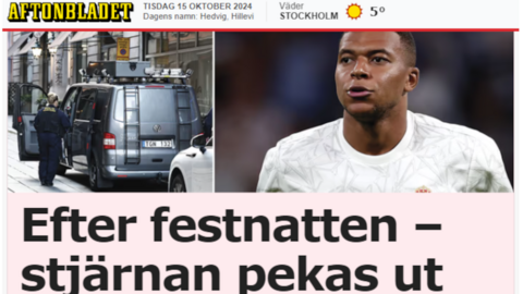 O diário "Aftonbladet" relatou que uma agressão sexual ocorreu no hotel onde esteve o internacional francês, Kylian Mbappé.