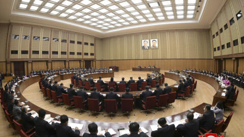 In this photo provided Wednesday, Oct. 9, 2024, by the North Korean government, assembly members attend the Supreme People’s Assembly at the Mansudae Assembly Hall in Pyongyang, North Korea.