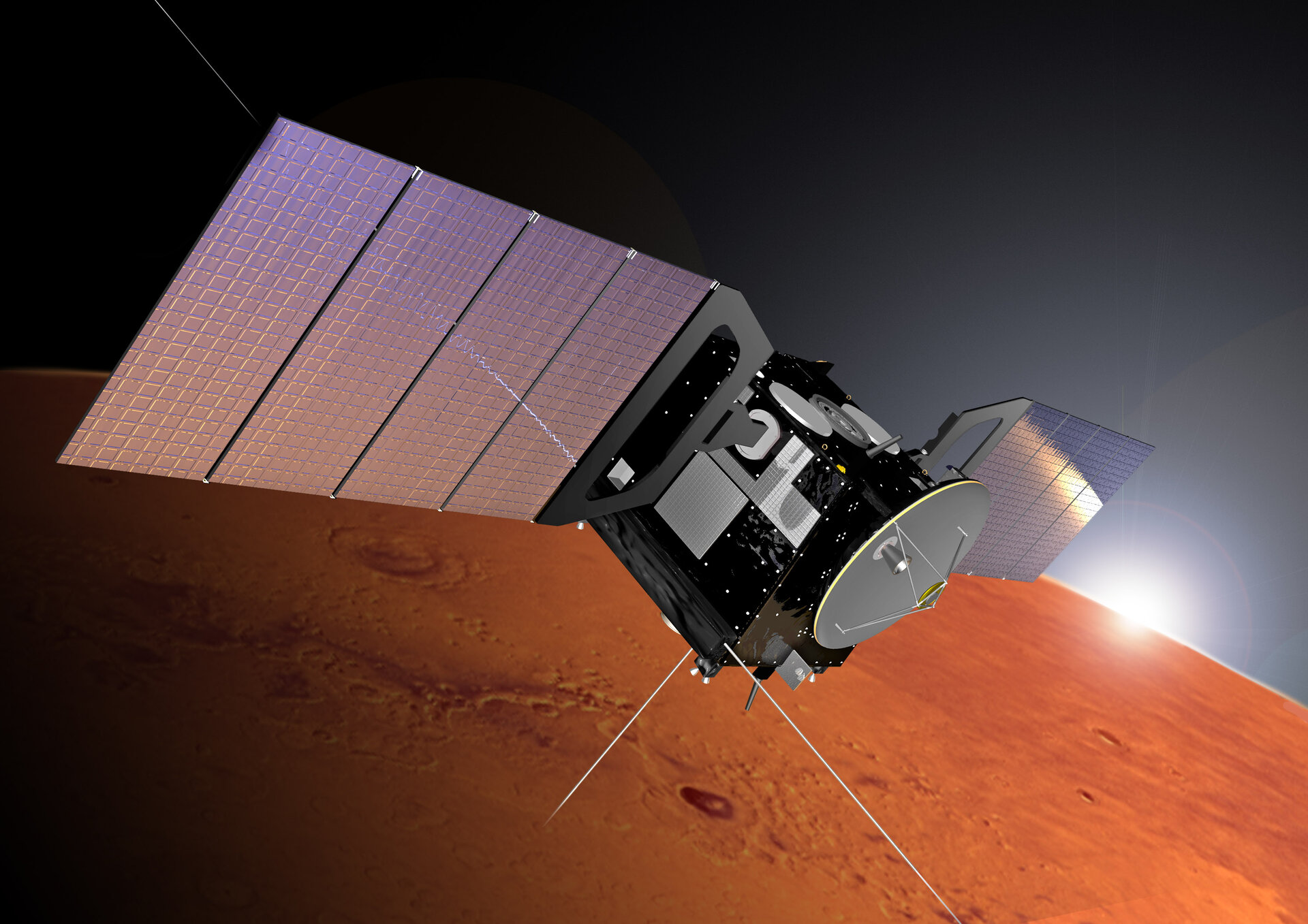 Spacecraft flying over Mars