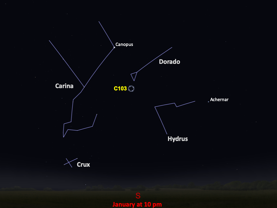 Line drawings of constellations pinpoint the location of Caldwell 103.