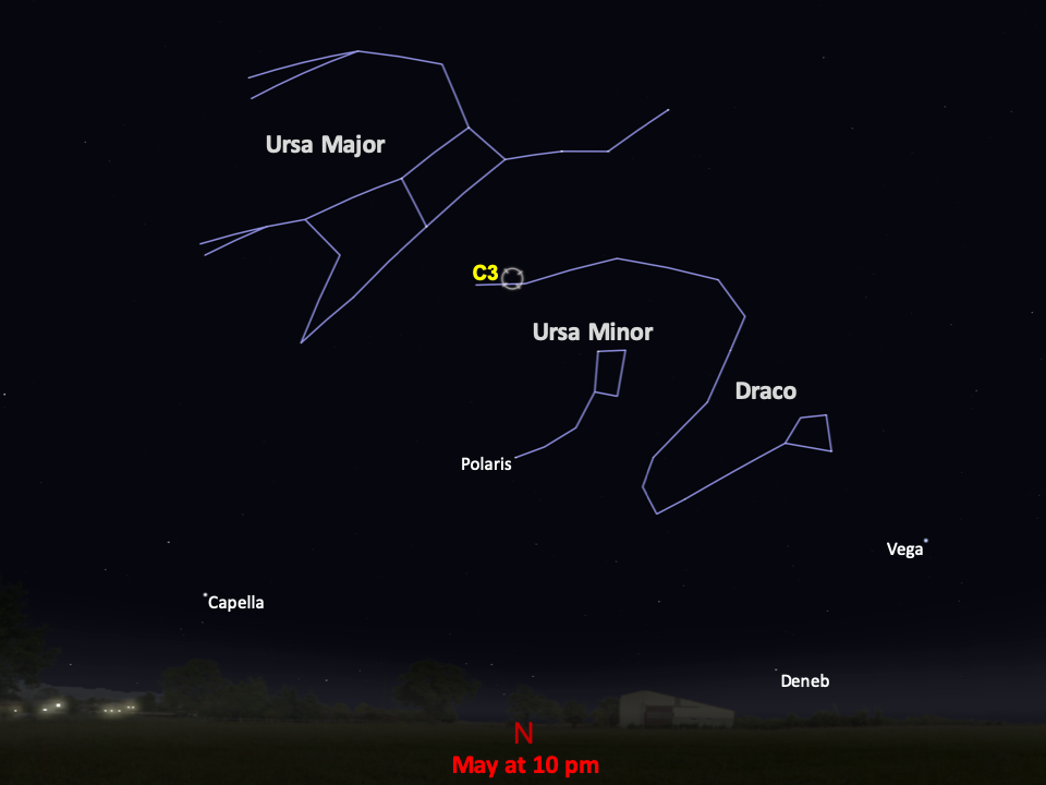 Line drawings of constellations pinpoint the location of Caldwell 3.