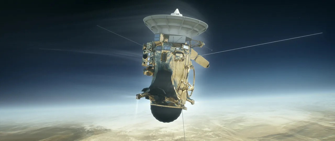 Artist's depiction of Cassini during its plunge into Saturn