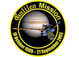 Galileo mission patch. It features an image of the spacecraft at Jupiter, and the mission duration from 1989 to 2003.