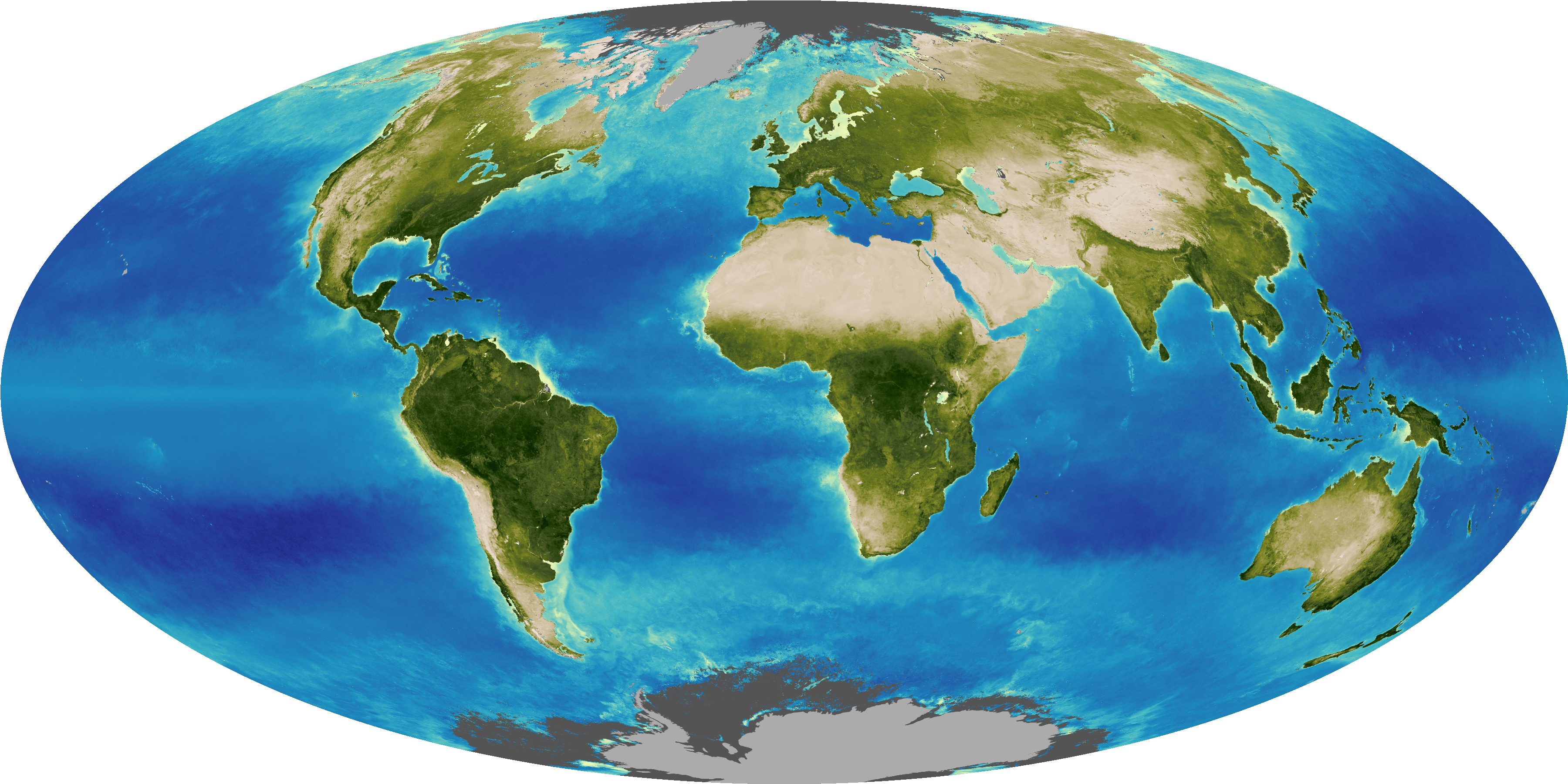 The sum of Earth's plants, on land and in the ocean, changes slightly from year to year as weather patterns shift.