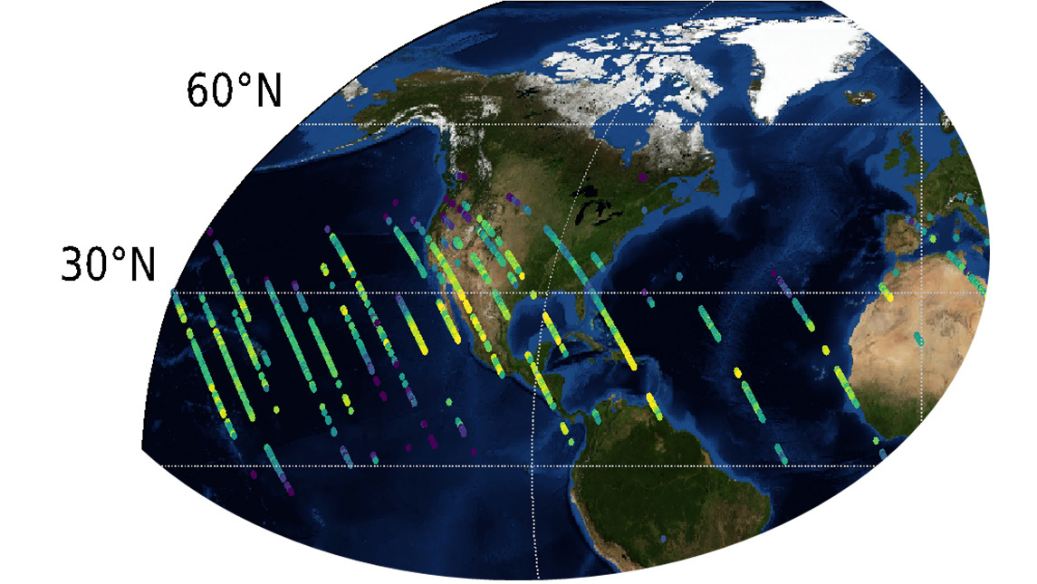 Preliminary carbon dioxide (CO2) measurements from OCO-3 over the United States. Credit: NASA/JPL-Caltech