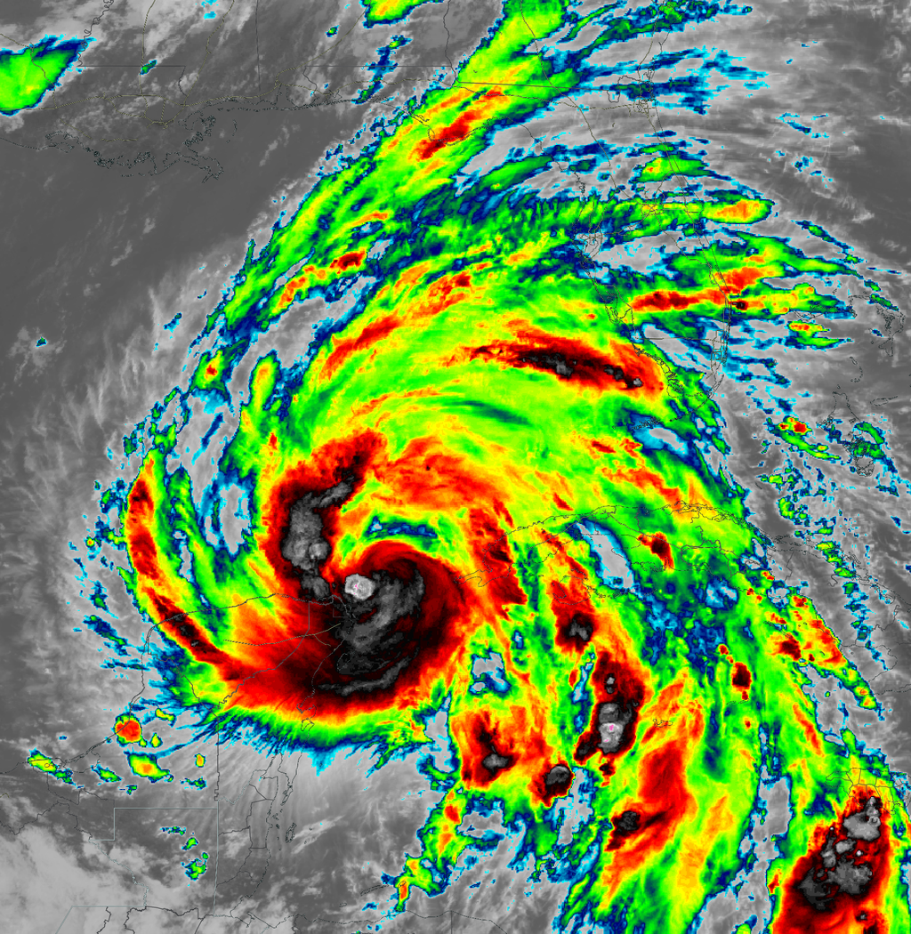 An image of Hurricane Helene in false color from orbit.