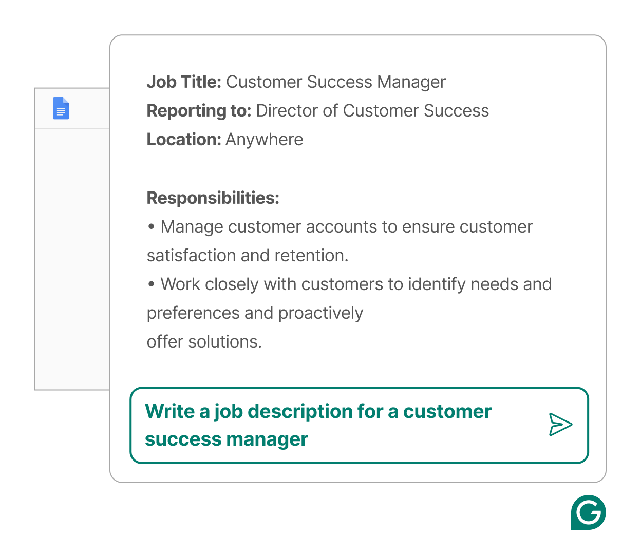 Grammarly providing generative AI content for a job description